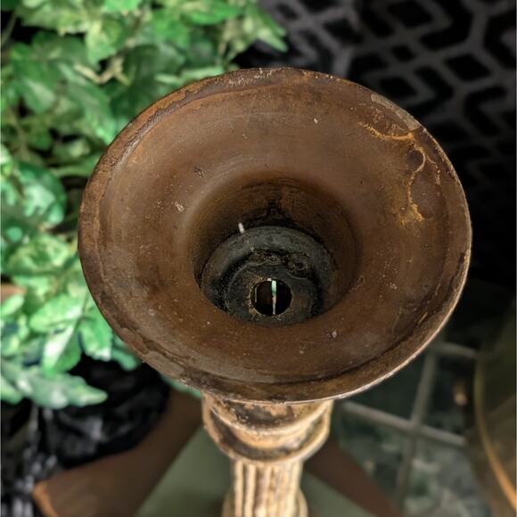 HEAVY Vintage Olympic Style Torch Column Weathered Metal Pillar Candle Holder - Picture 5 of 8